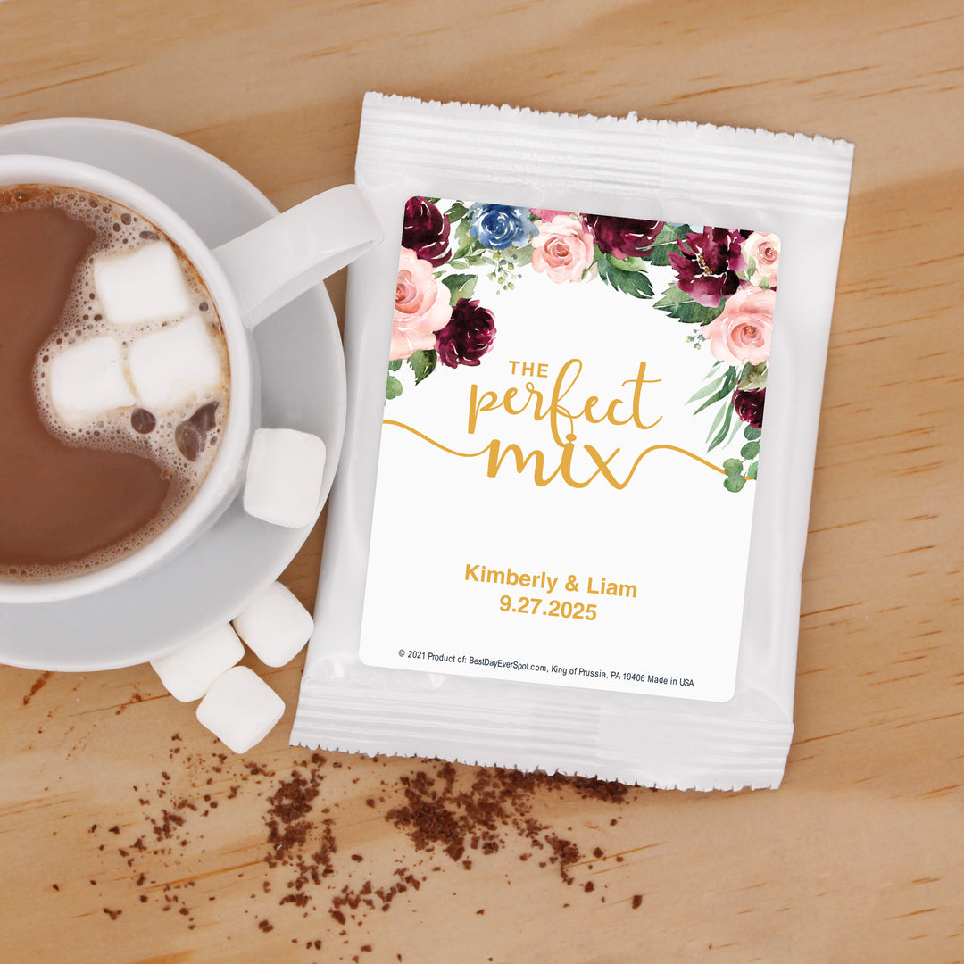 Personalized Hot Chocolate Wedding Favors, The Perfect Mix, Bridal Shower Favors, Mixed Floral