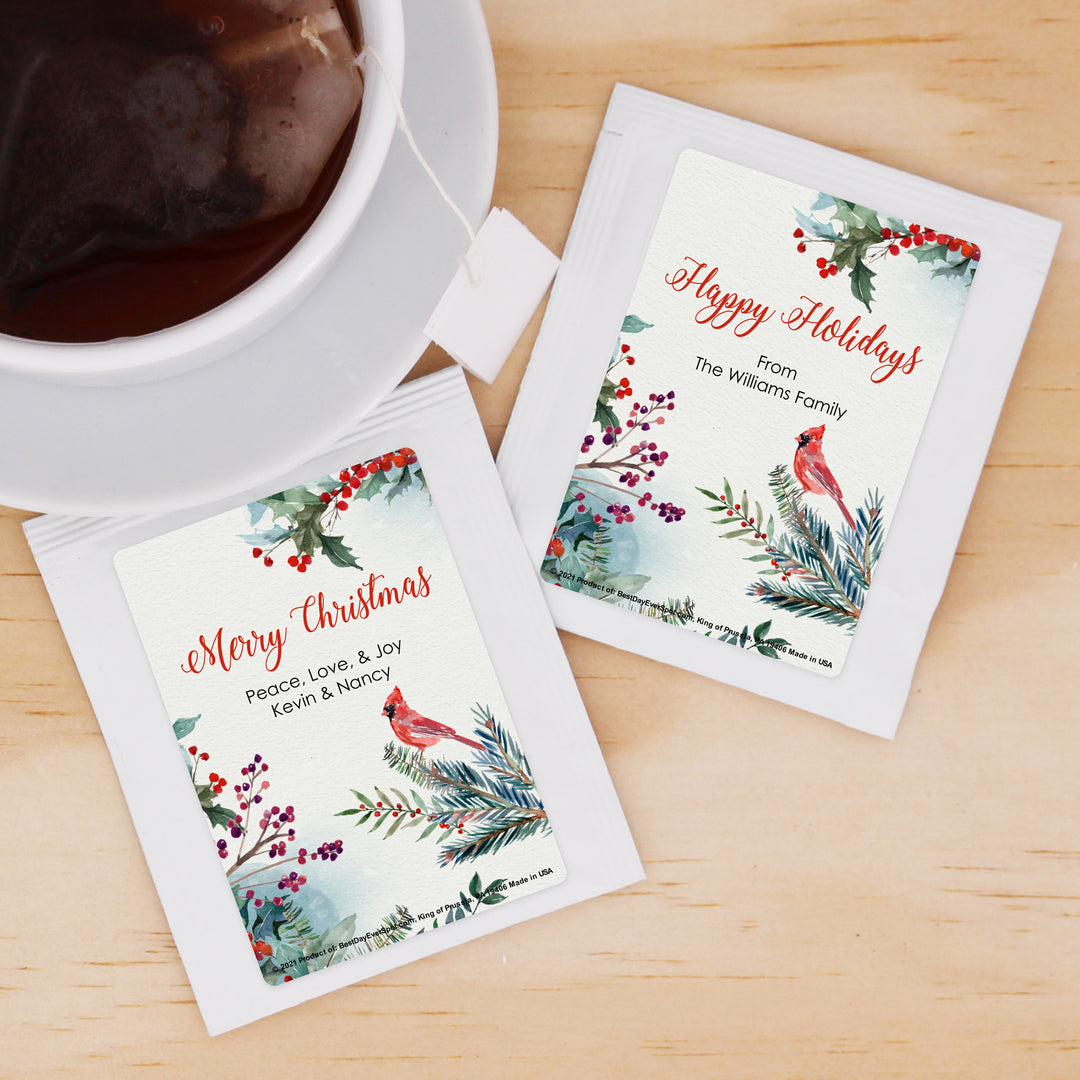 Personalized Christmas Tea Favors & Gifts, Red Cardinal Traditional Christmas Tea Party