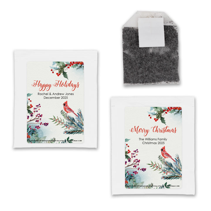 Personalized Christmas Tea Favors & Gifts, Red Cardinal Traditional Christmas Tea Party