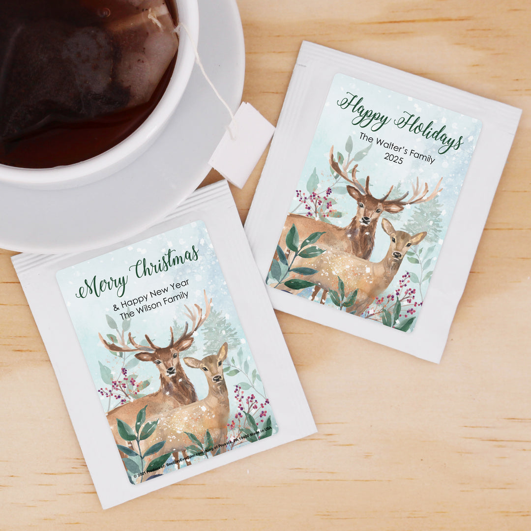 Personalized Christmas Tea Favors, Holiday Tea Favors , Deer Tea Favors