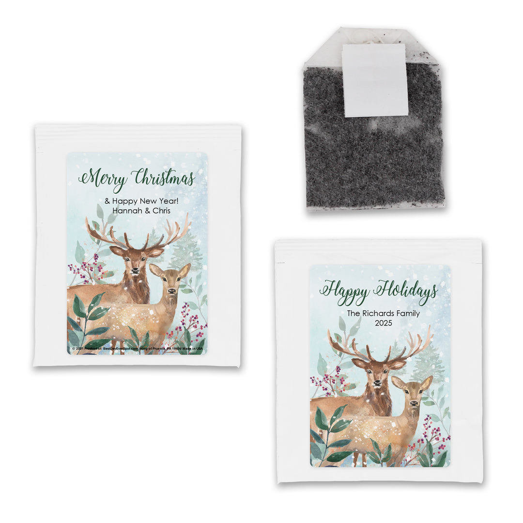Personalized Christmas Tea Favors, Holiday Tea Favors , Deer Tea Favors