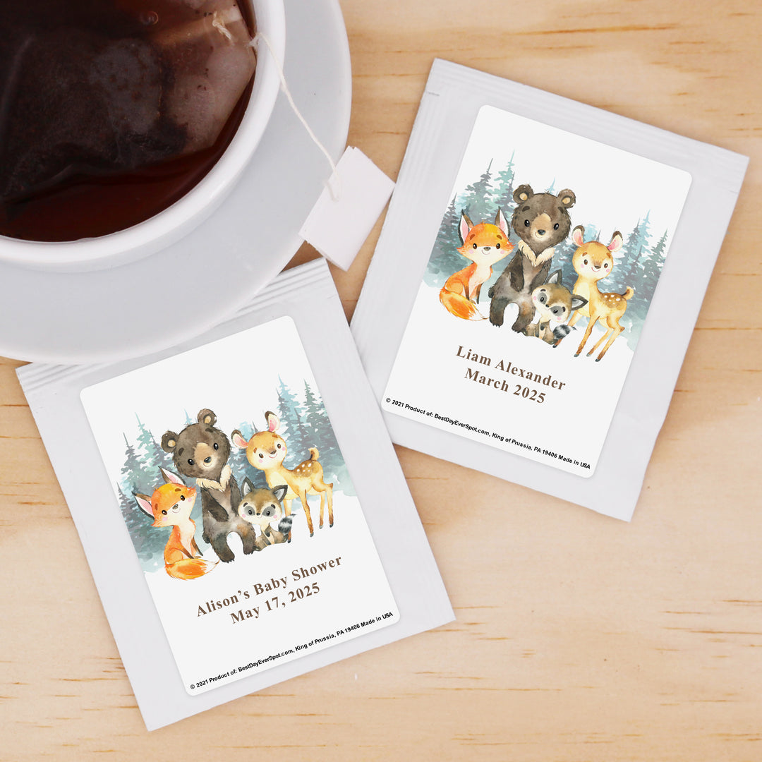 Baby Shower Personalized Tea Bags, Woodland Animals