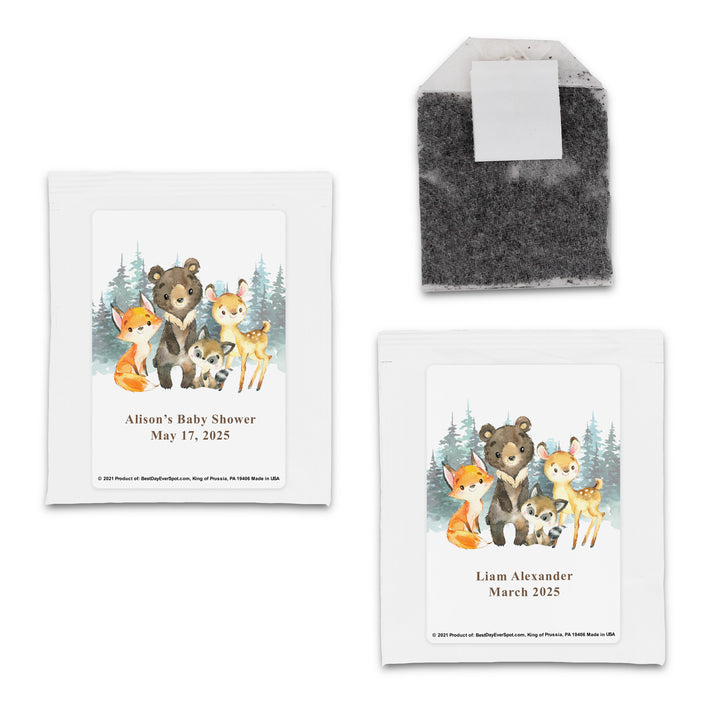 Baby Shower Personalized Tea Bags, Woodland Animals