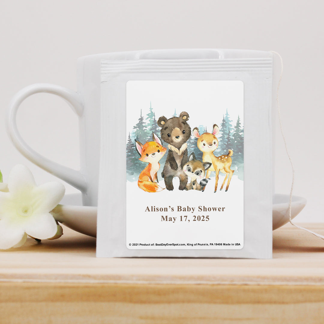 Baby Shower Personalized Tea Bags, Woodland Animals