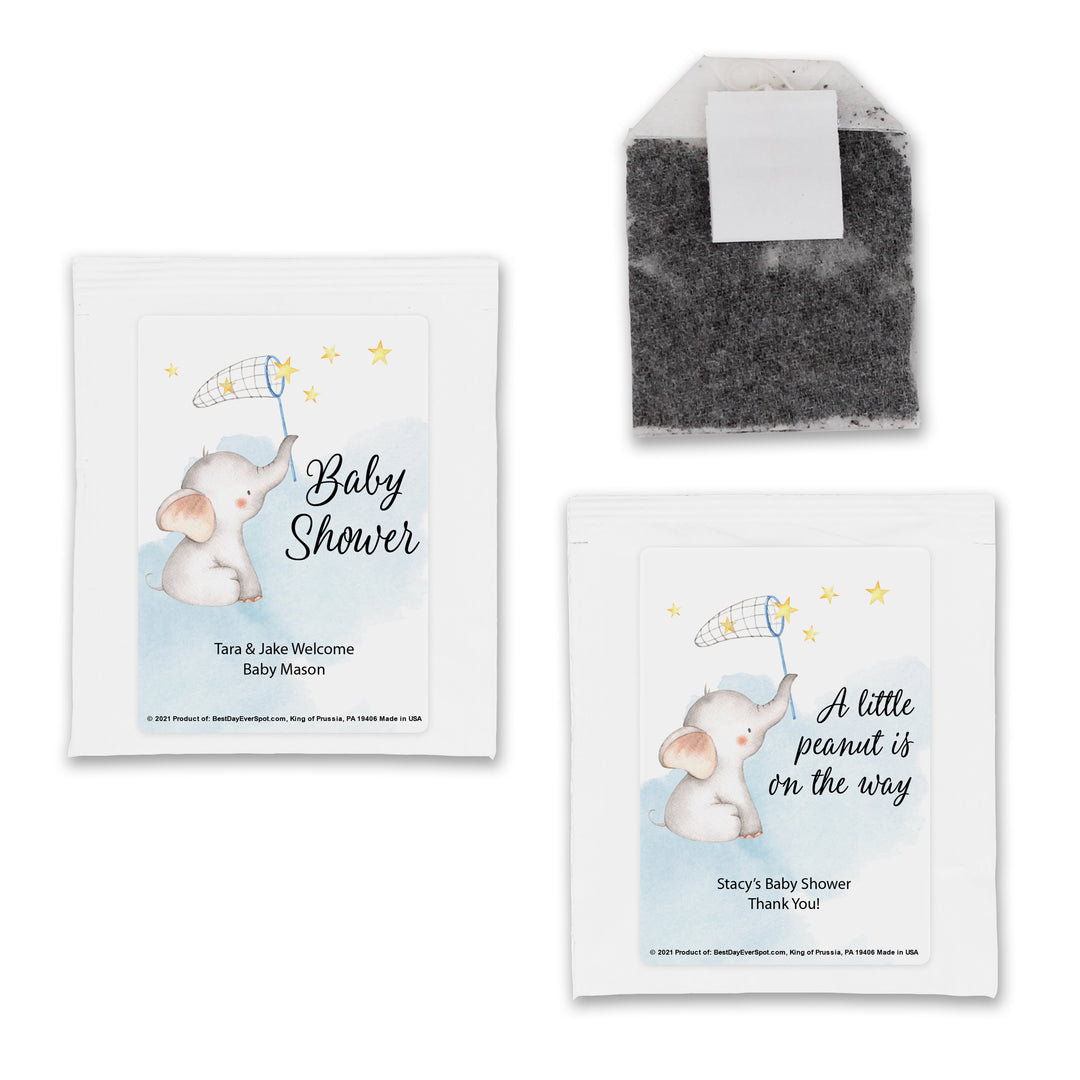 Baby Shower Personalized Tea Bags, Baby Boy Elephant