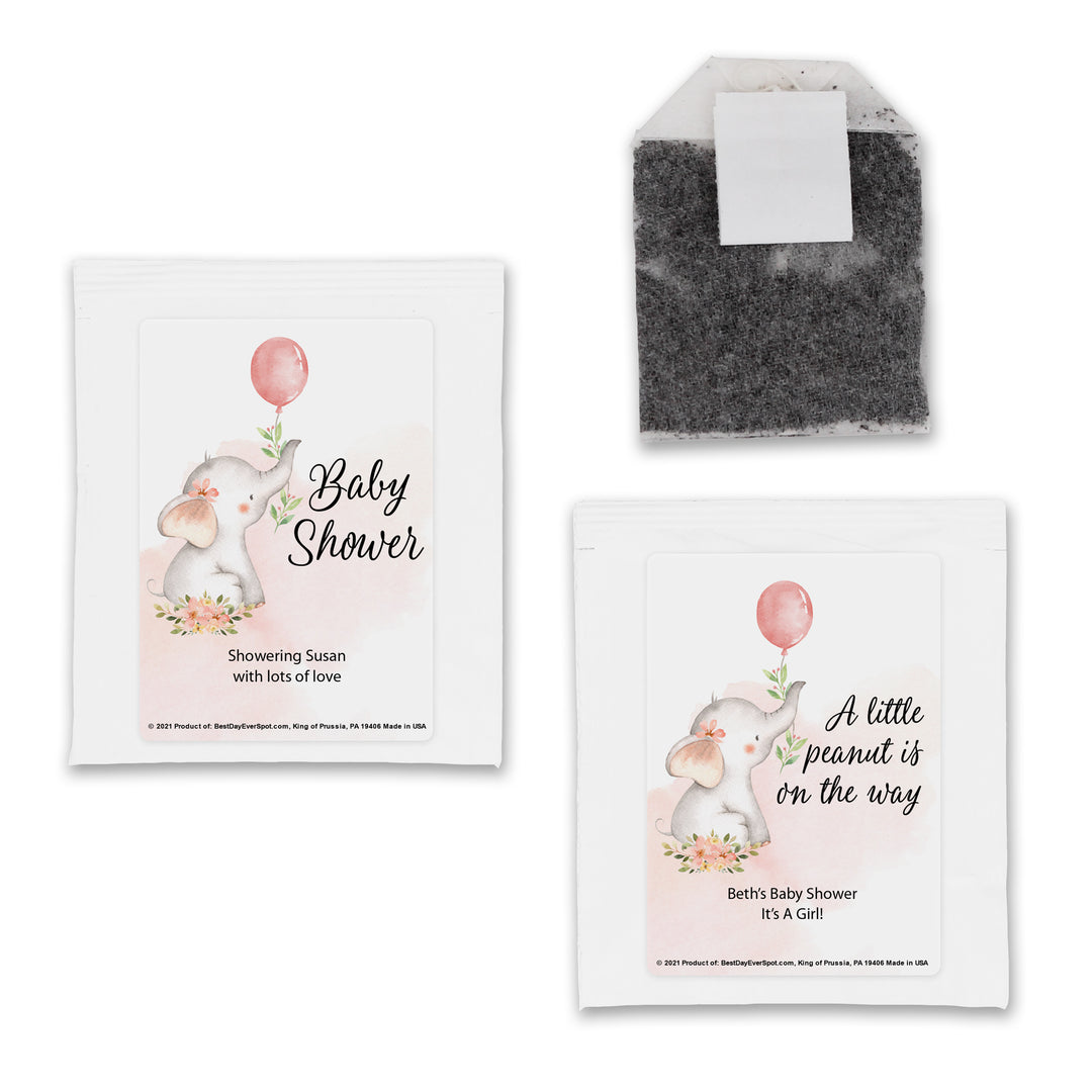 Baby Shower Personalized Tea Bags, Baby Girl Elephant
