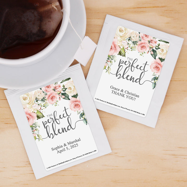 Bridal Shower Personalized Tea Bags, Pink and White Floral