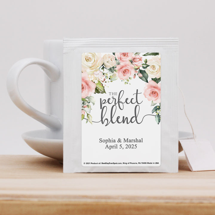 Bridal Shower Personalized Tea Bags, Pink and White Floral