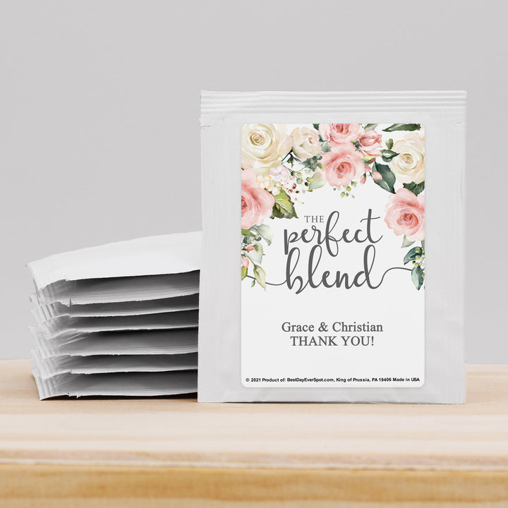 Bridal Shower Personalized Tea Bags, Pink and White Floral