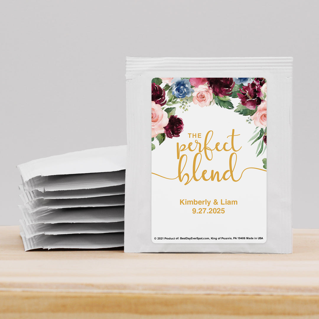 Bridal Shower Personalized Tea Bags, Burgundy Floral