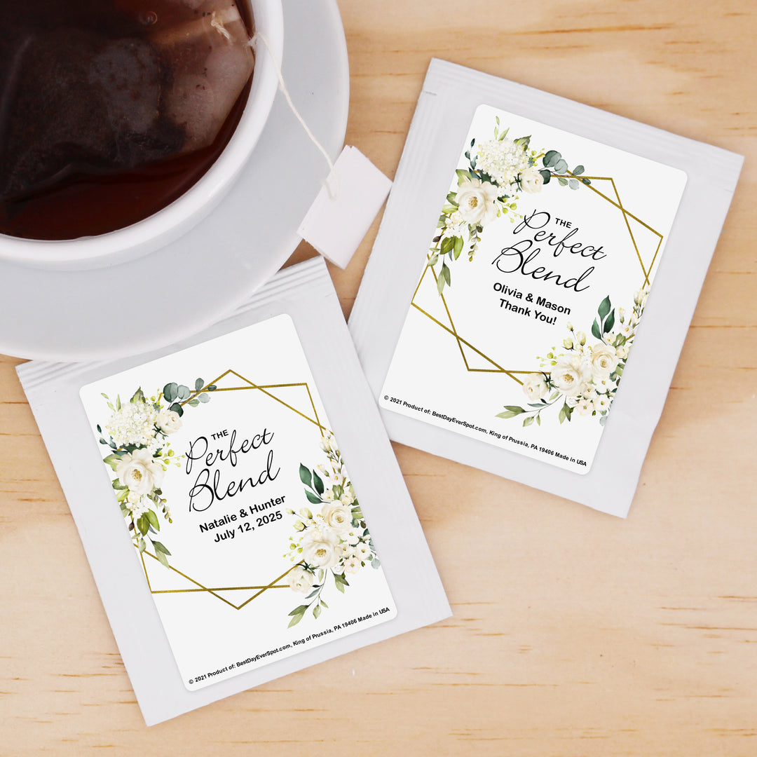 Bridal Shower Personalized Tea Bags, Geometric Floral