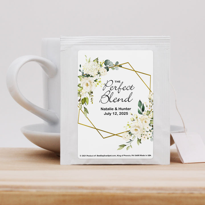 Bridal Shower Personalized Tea Bags, Geometric Floral