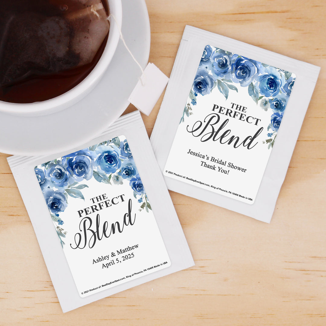 Bridal Shower Personalized Tea Bags, Blue Roses