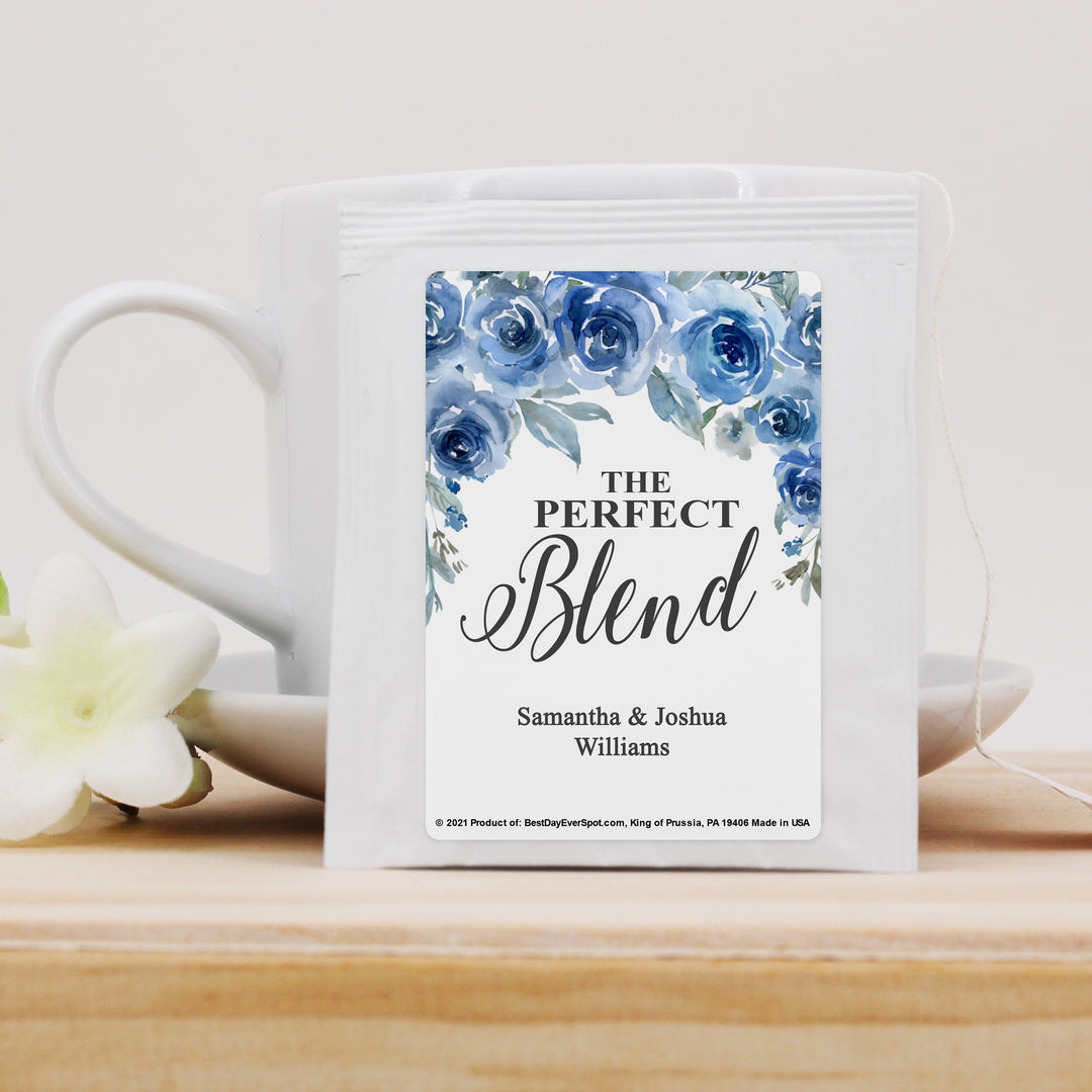 Bridal Shower Personalized Tea Bags, Blue Roses