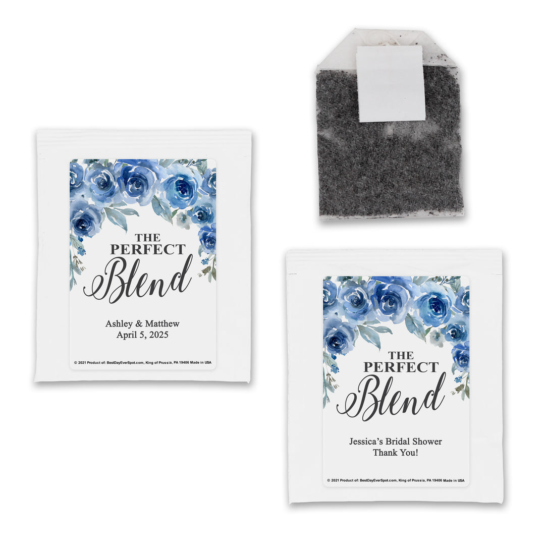 Bridal Shower Personalized Tea Bags, Blue Roses
