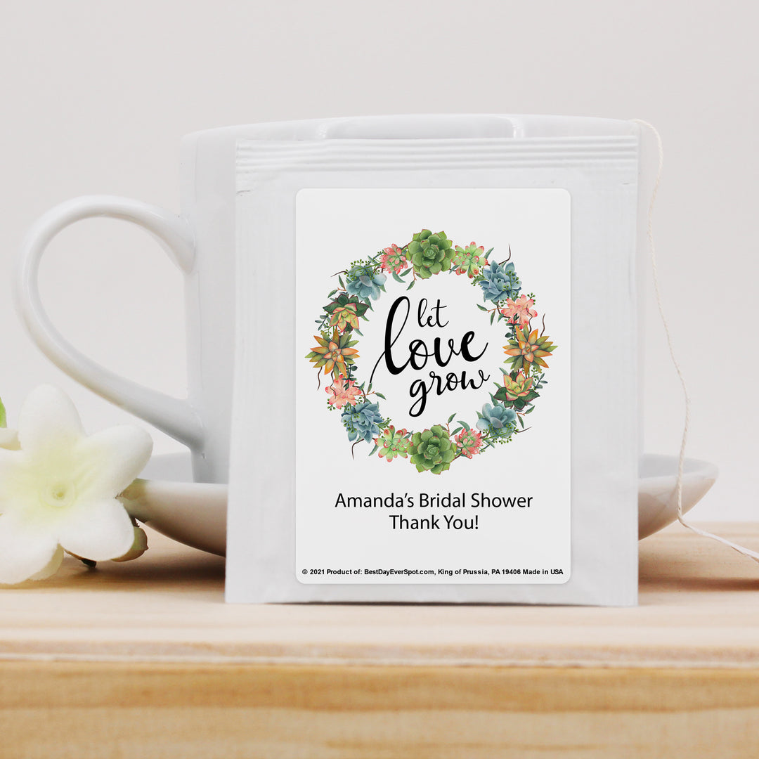 Personalized Bridal Shower Tea Bags, Let Love Grow