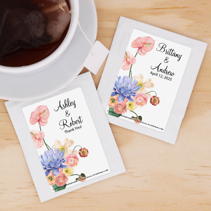 Bridal Shower Tea Bags, Personalized Floral, Wedding Favors