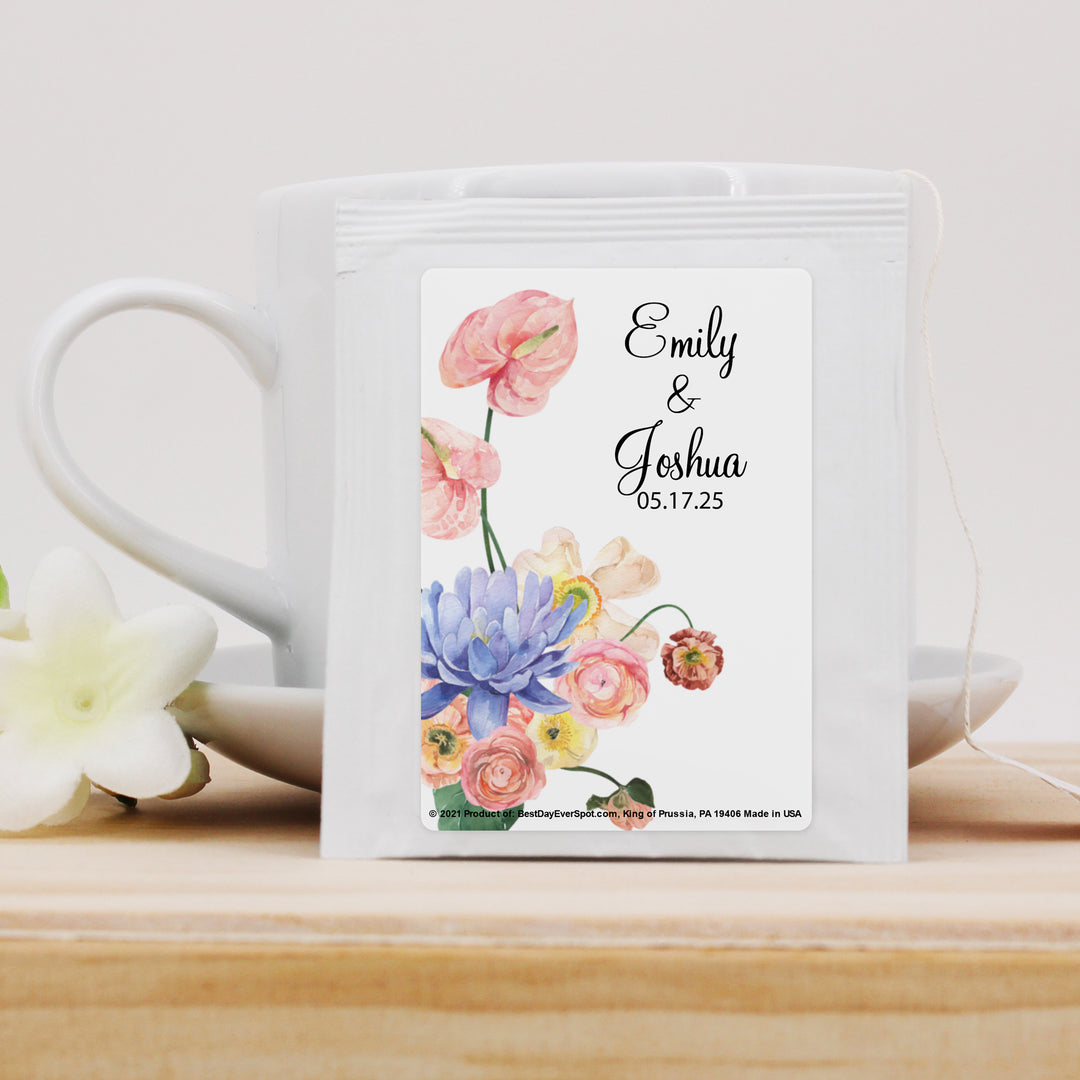 Bridal Shower Tea Bags, Personalized Floral, Wedding Favors