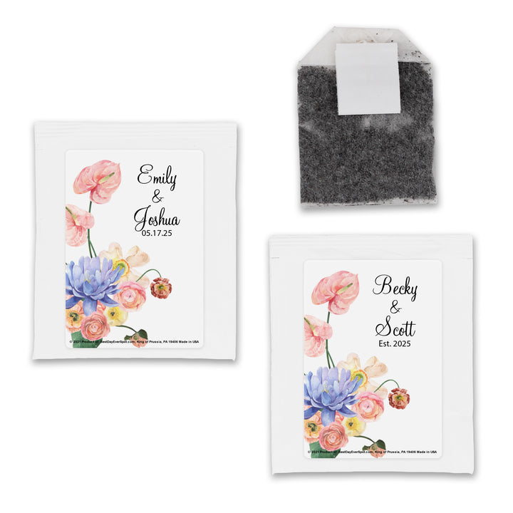 Bridal Shower Tea Bags, Personalized Floral, Wedding Favors