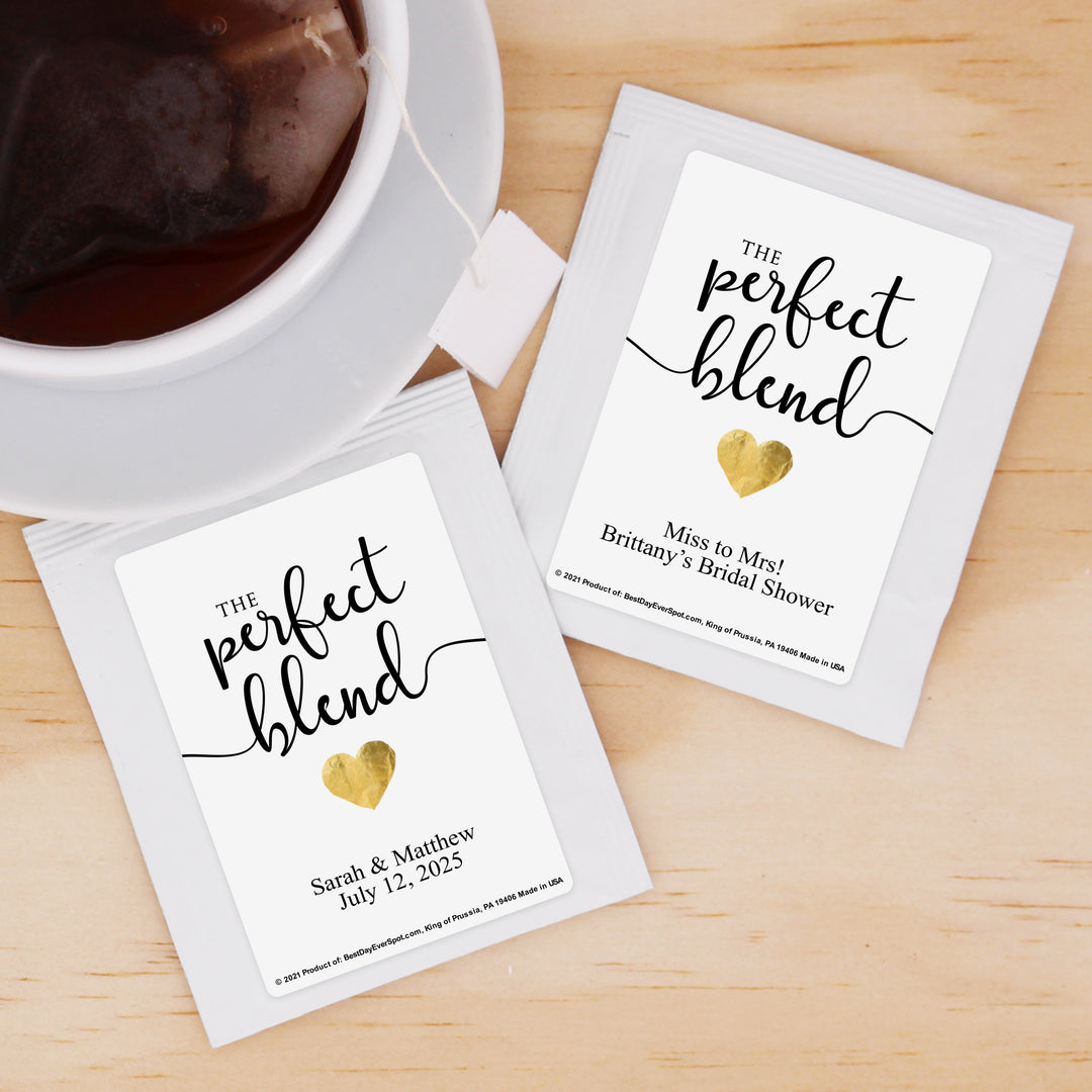 Bridal Shower Personalized Tea Bags, The Perfect Blend, Gold Heart