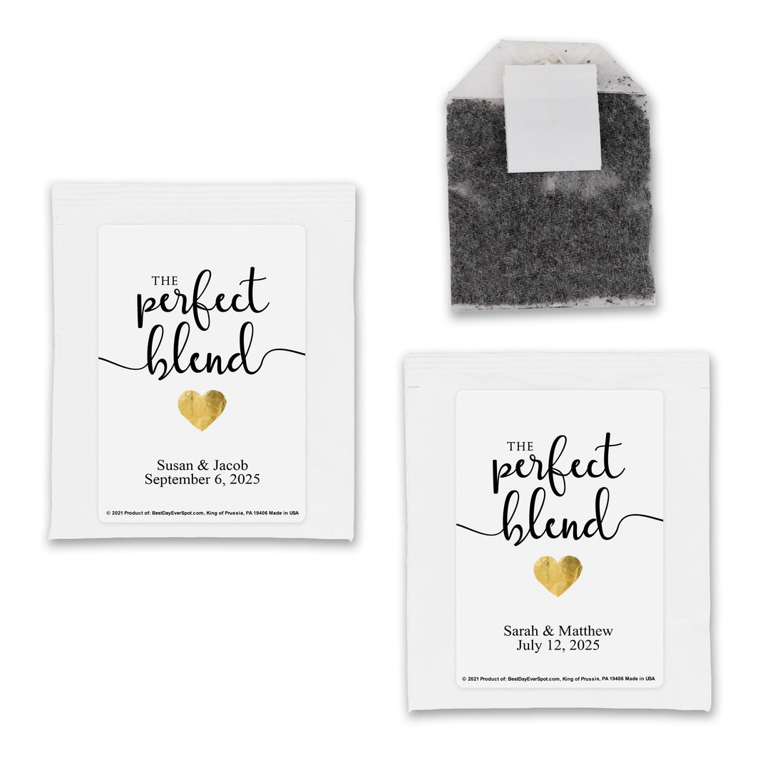 Bridal Shower Personalized Tea Bags, The Perfect Blend, Gold Heart