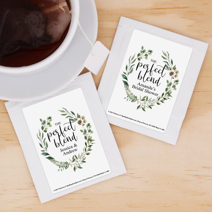 Bridal Shower Personalized Tea Bags, Green Wreath