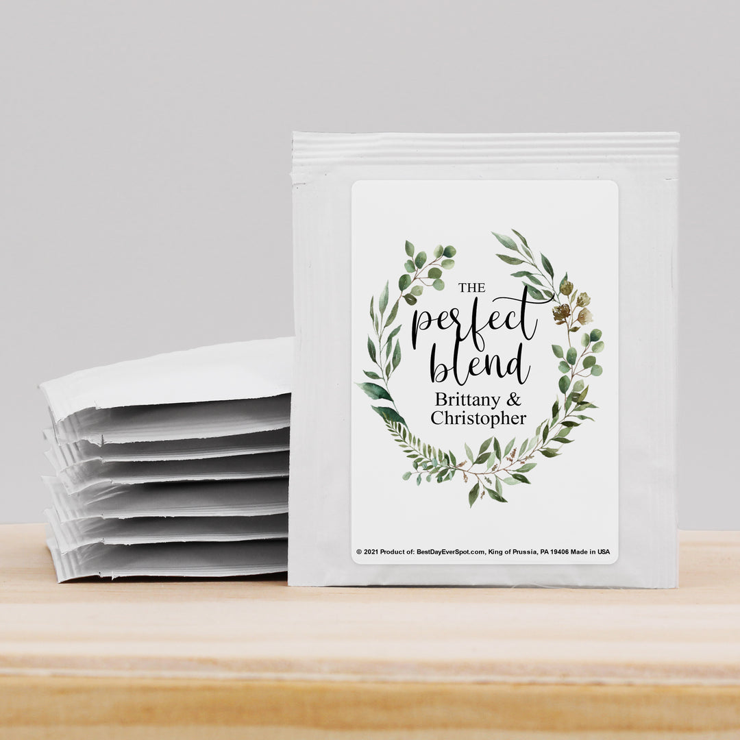 Bridal Shower Personalized Tea Bags, Green Wreath