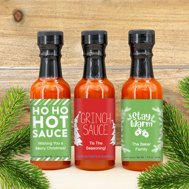 Ho Ho Hot Sauce, Grinch Sauce, Stay Warm Christmas Favors, 1.7 oz