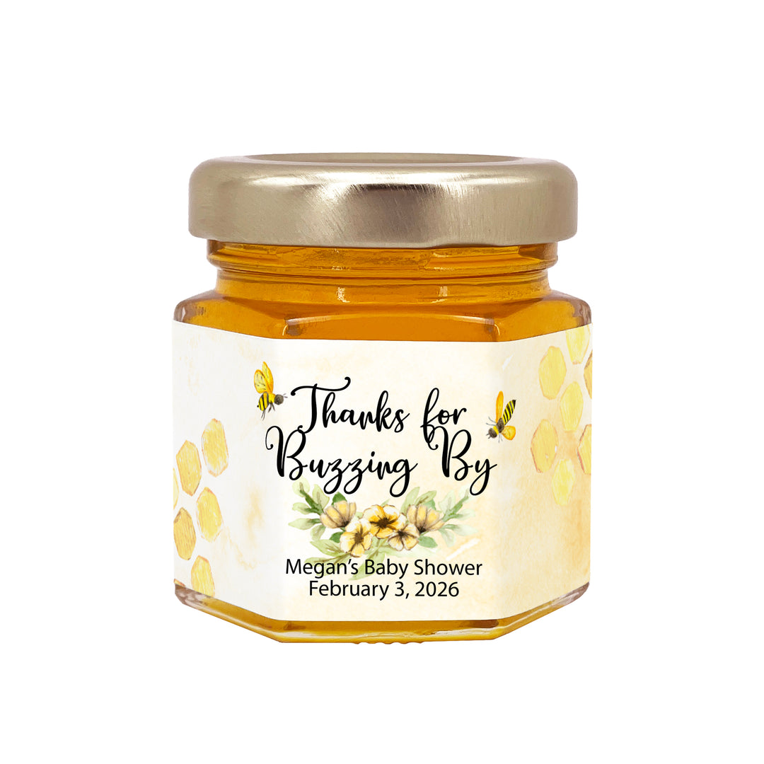Baby Shower Favors, Mini Honey Jar Favors, Watercolor Bee Design