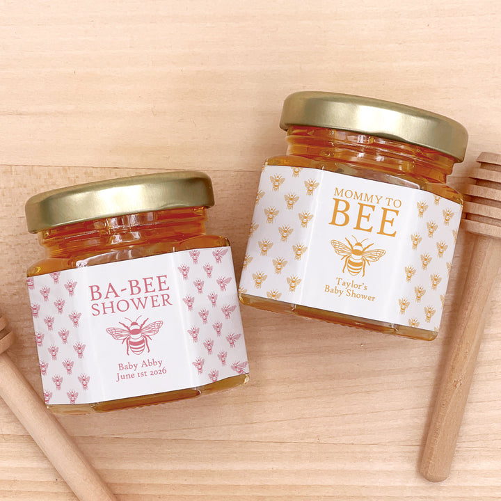 Baby Shower Favors, Mini Honey Jar Favors, Bee Pattern