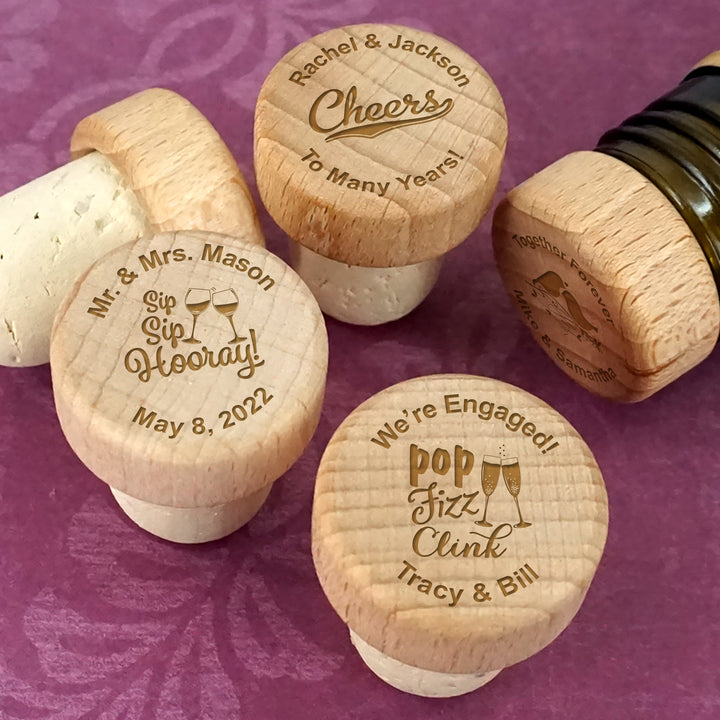 Wooden Wine Bottle Stopper for Wedding Favors - Set of 12