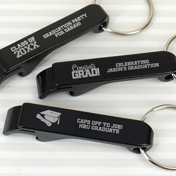 Graduation Black Aluminum Keychain Bottle Opener