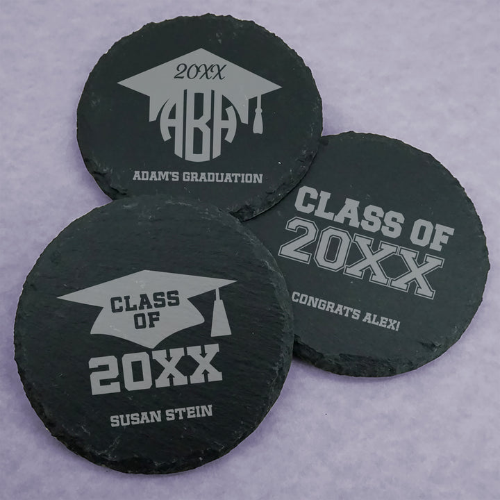 Graduation Round Slate Coasters