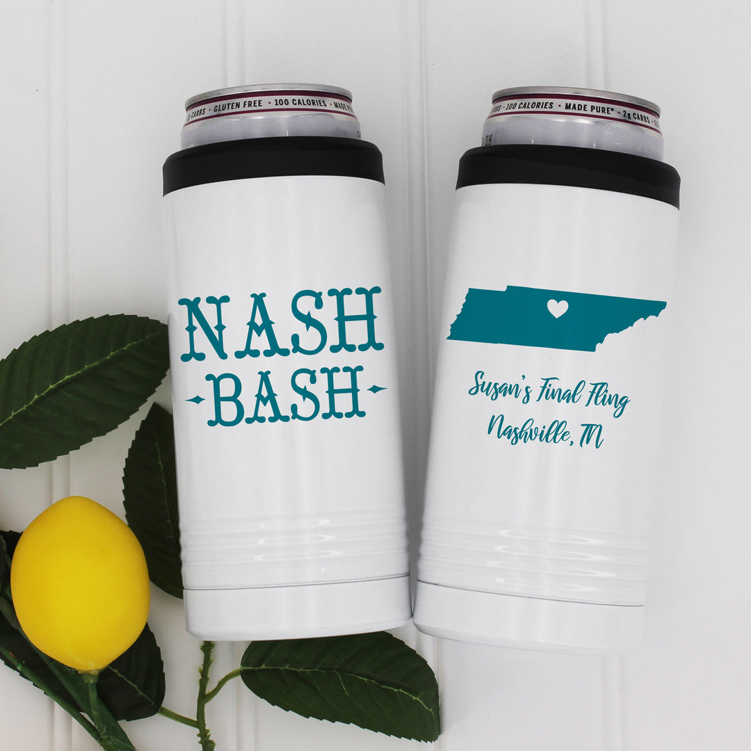 Nash Bash Slim Can Cooler, Personalized Bride Gift, Bridesmaid Gift