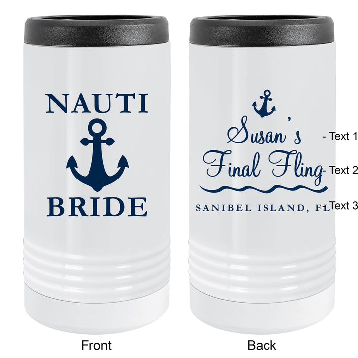 Nauti Bride Slim Can Cooler, Personalized Bride Gift, Bridesmaid Gift