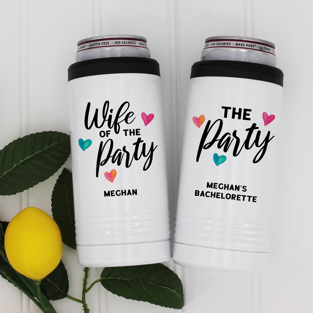 Wife of the Party Slim Can Cooler, Personalized Bride Gift, Bridesmaid Gift