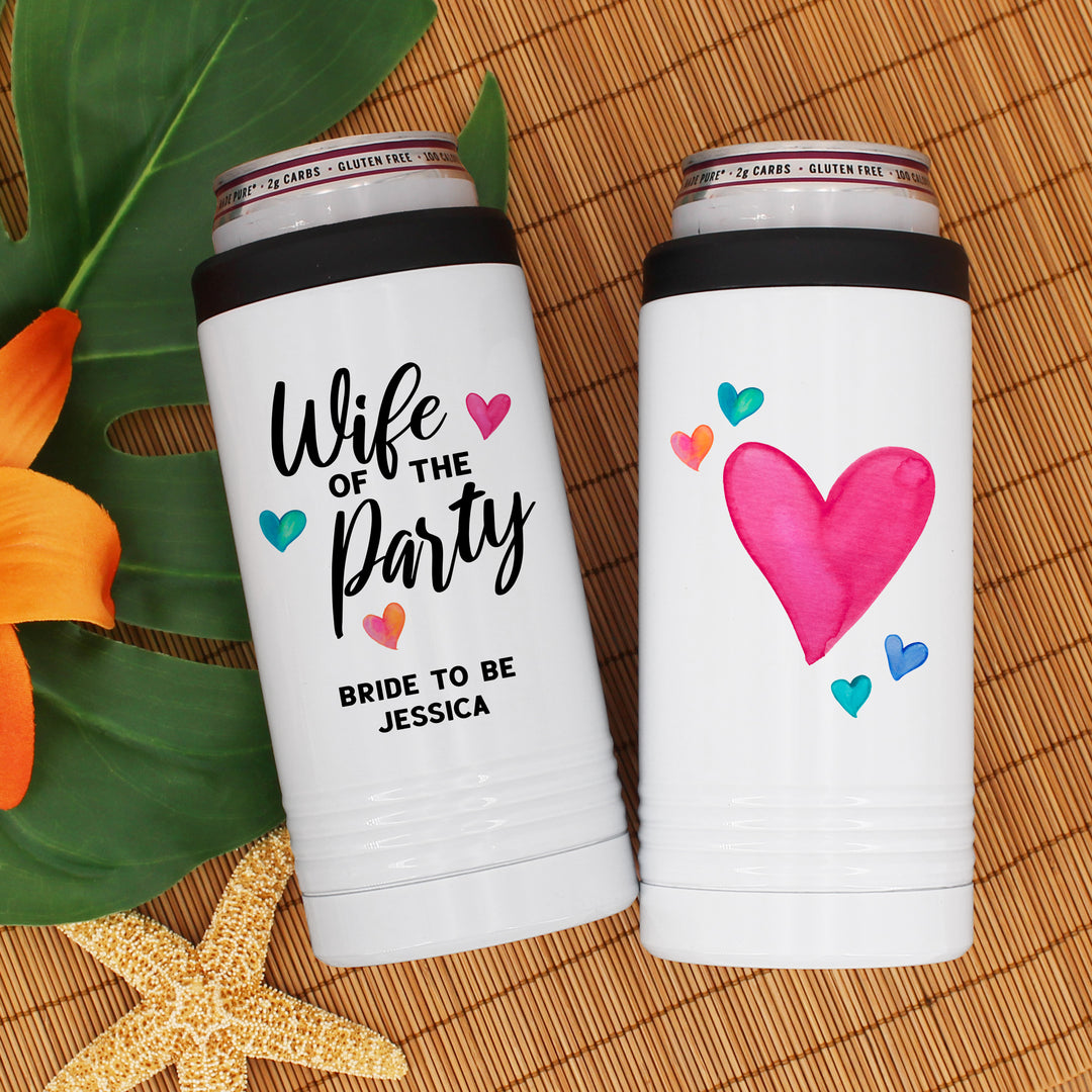 Wife of the Party Slim Can Cooler, Personalized Bride Gift, Bridesmaid Gift