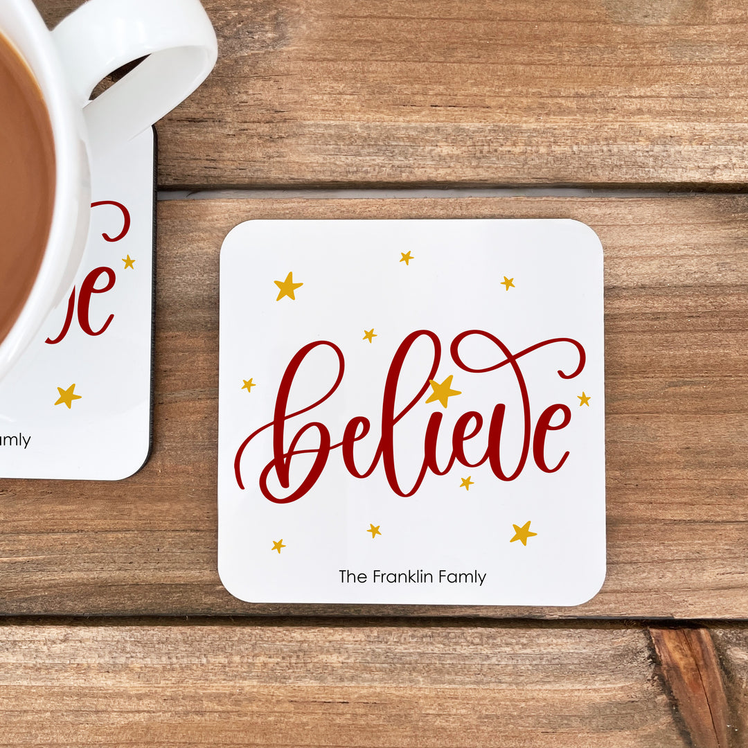 Believe Christmas Coasters, Traditional Christmas Spirit