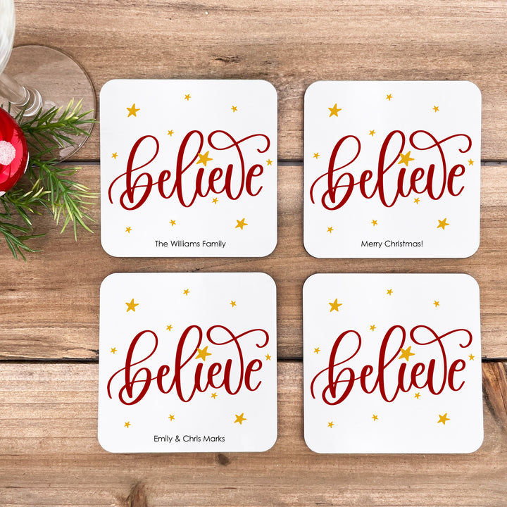 Believe Christmas Coasters, Traditional Christmas Spirit
