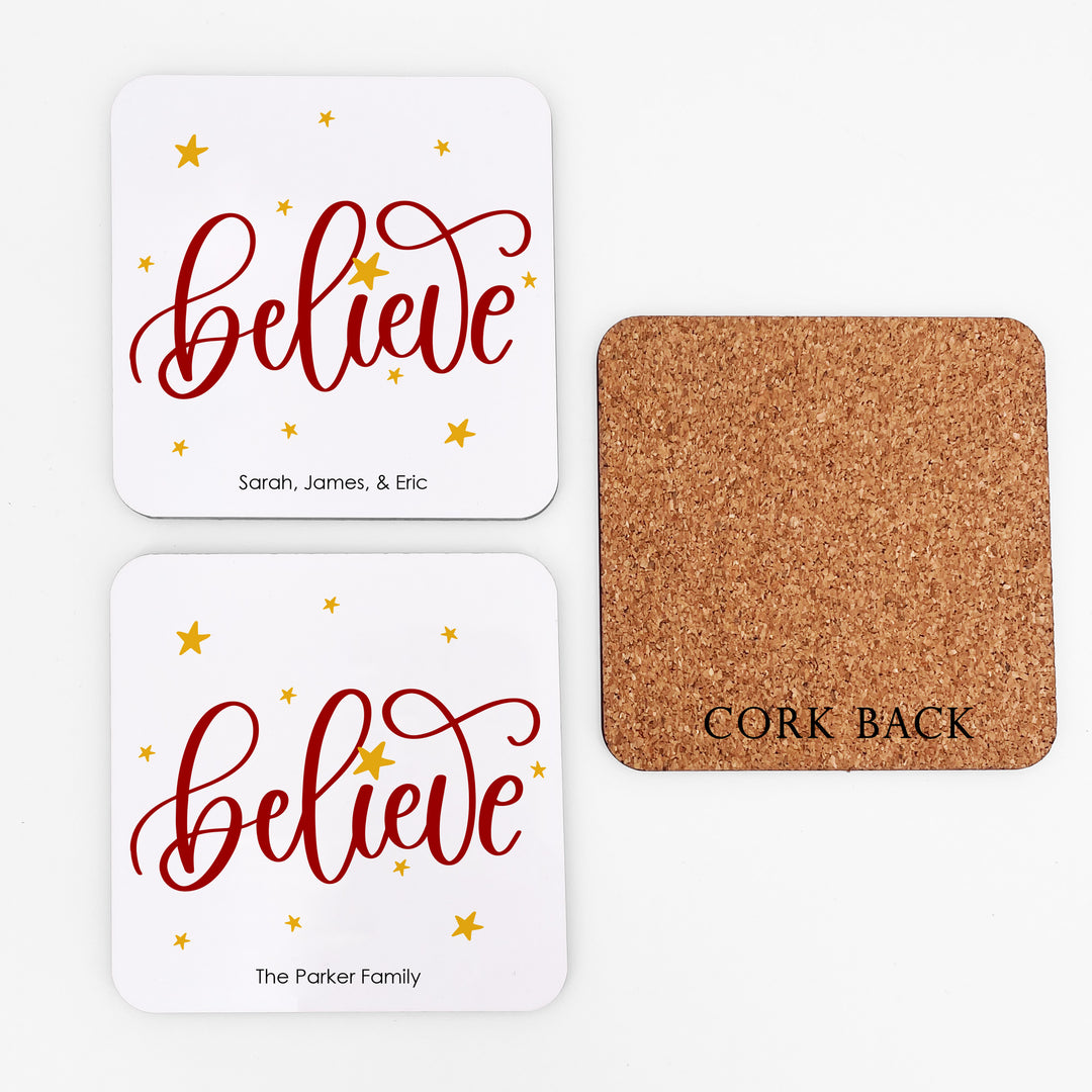 Believe Christmas Coasters, Traditional Christmas Spirit