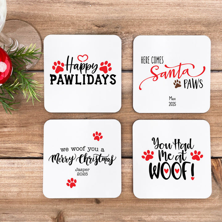 Personalize Dog Christmas Coasters, Puppy Coasters