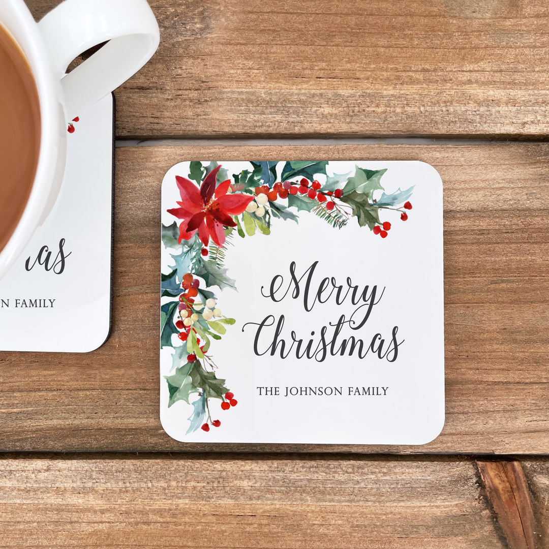 Traditional Christmas Coasters, Poinsettia Coaster