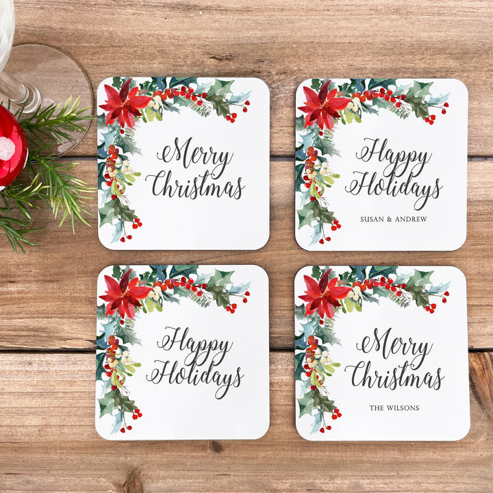 Traditional Christmas Coasters, Poinsettia Coaster