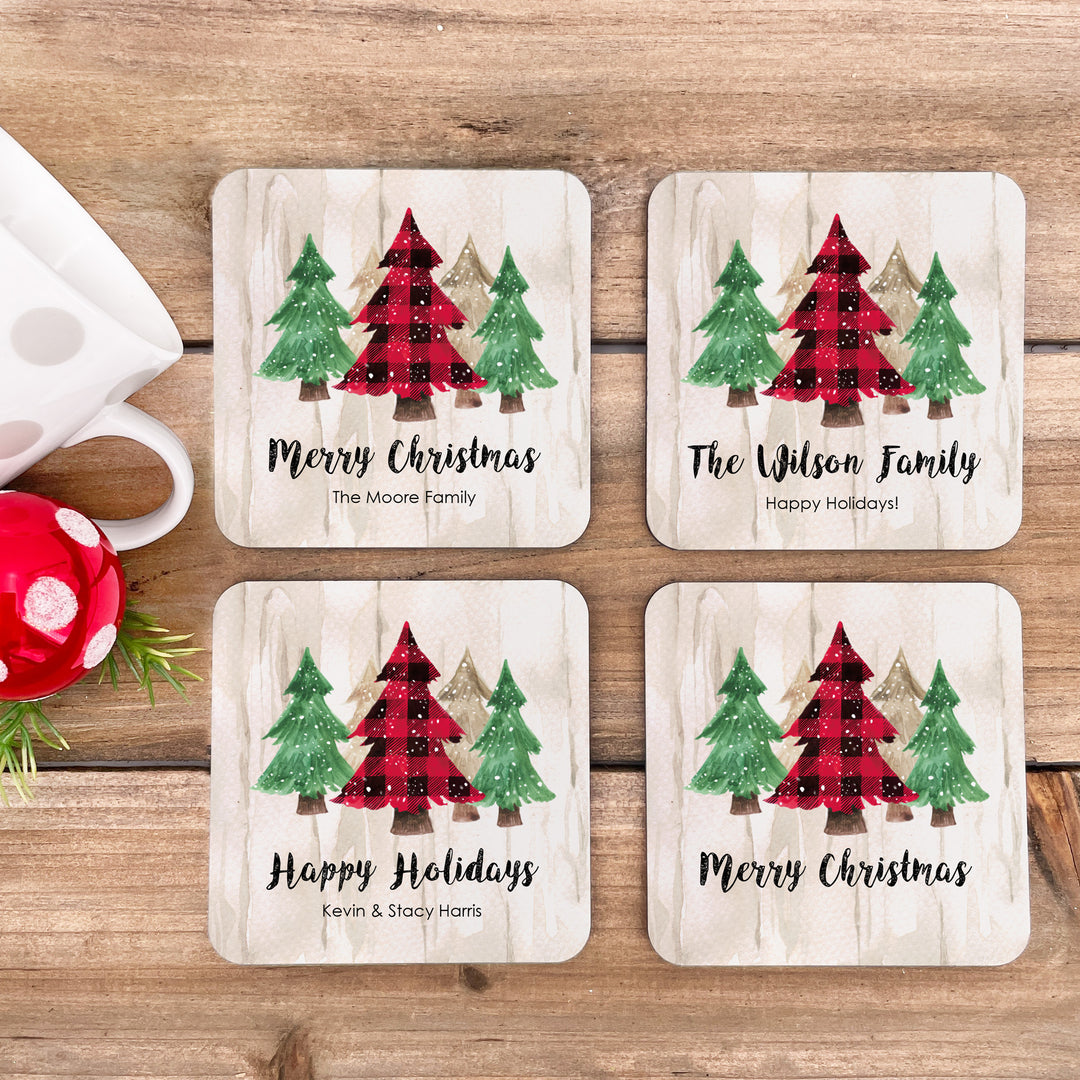 Buffalo Plaid Christmas Tree Coasters, Fun Coasters, Coaster