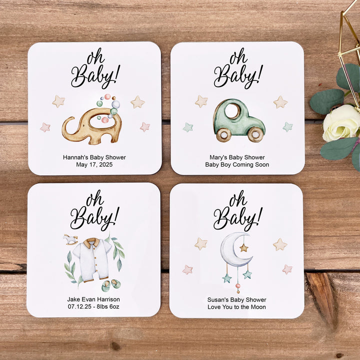 Classic Baby Shower Decor, Oh Baby Shower Favors, Baby Shower Coasters