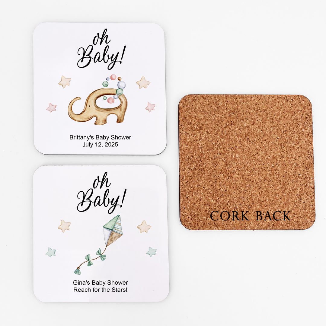 Classic Baby Shower Decor, Oh Baby Shower Favors, Baby Shower Coasters