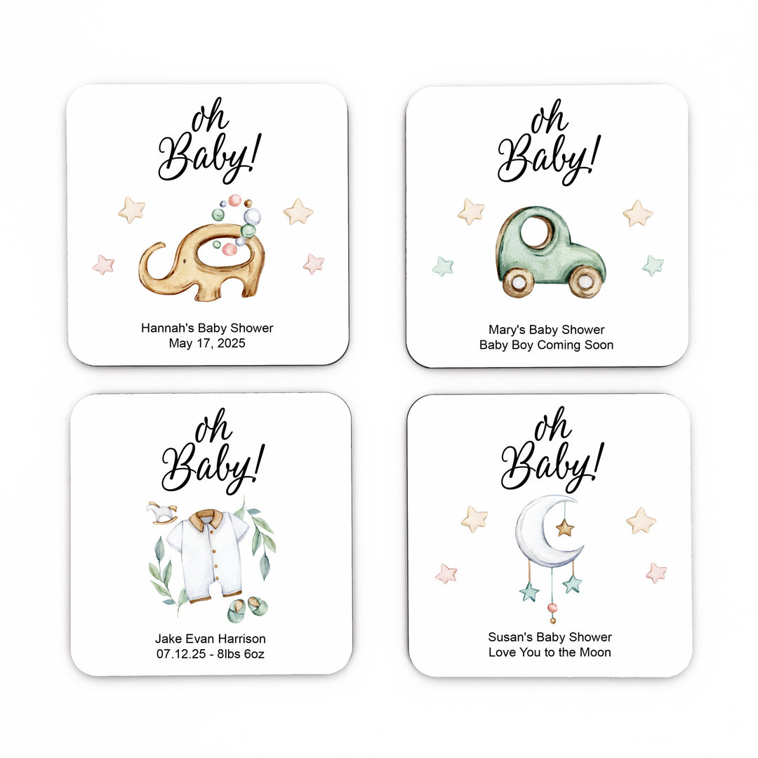 Classic Baby Shower Decor, Oh Baby Shower Favors, Baby Shower Coasters