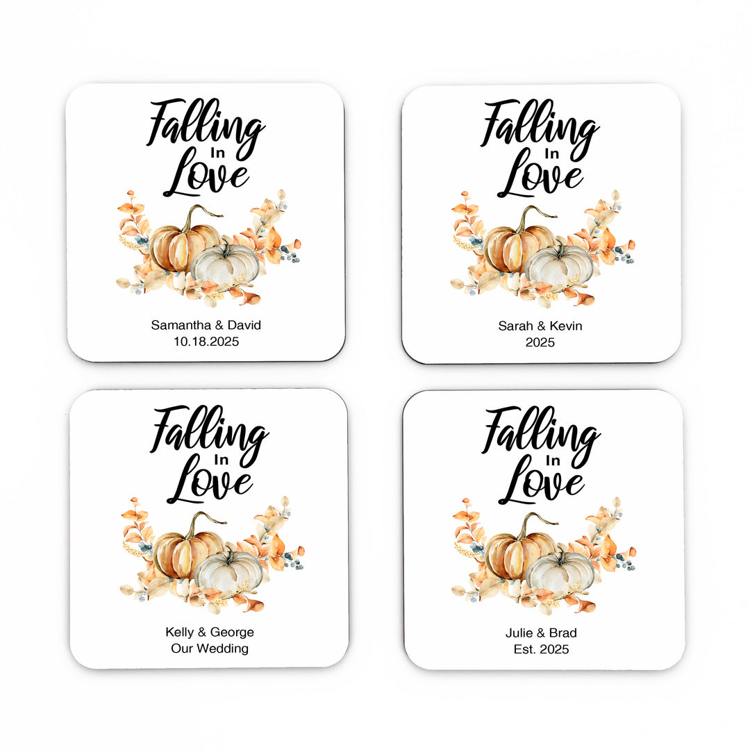 Falling in Love Wedding Coasters, Personalized Wedding Favors, Pumpkin