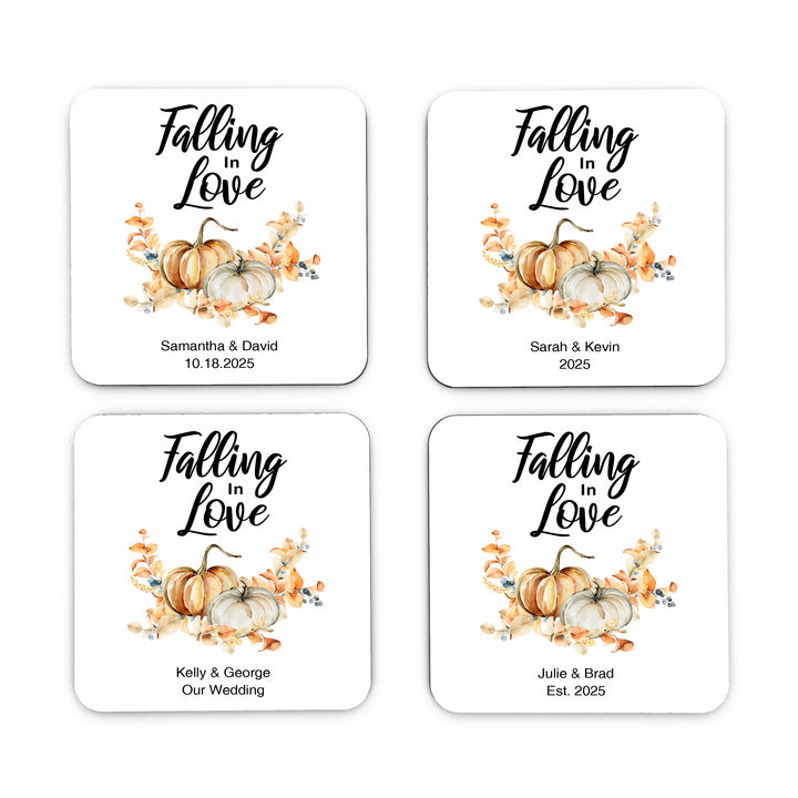 Falling in Love Wedding Coasters, Personalized Wedding Favors, Pumpkin