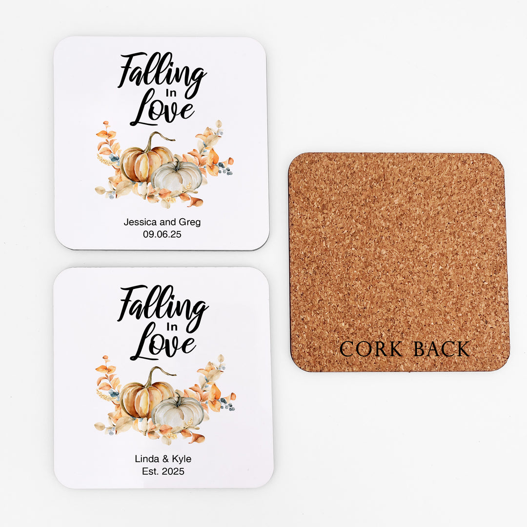 Falling in Love Wedding Coasters, Personalized Wedding Favors, Pumpkin